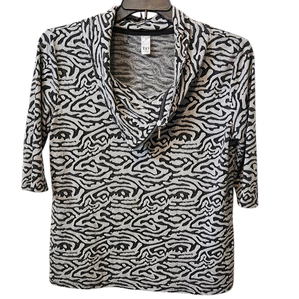 Thomas & Olivia Cowel Neck w/ zipper, elbow sleeve Pullover shirt, top sz M